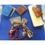 A quantity of Costume Jewellery, including necklaces, brooches, filigree white metal purse, small