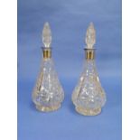 A pair of George V silver-mounted cut-glass Decanters, hallmarked London, 1926, of conical form with