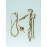 Two 9ct yellow gold Bar Brooches, one with loop containing a coral branch, the other with