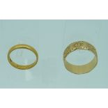 Two gold Wedding Bands, one in 18ct yellow gold, 5.7g, one in 22ct yellow gold, 3.4g (2)
