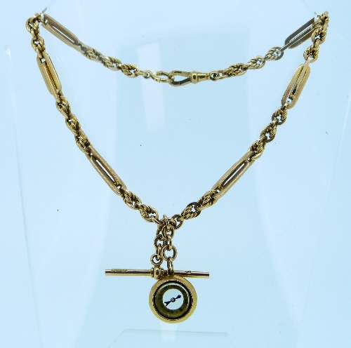 A 9ct yellow gold Watch Chain, formed of large oval double links with three alternate plain and