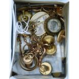 A collection of various scrap Gold, including two buttons set cabouchon jadeite, brooches, rings,