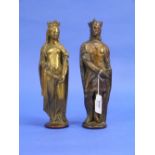 A pair of early 20thC French gilt bronze figures of a King and Queen, she in robes and he in