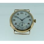 A vintage 9ct gold gentleman's Wristwatch, with white circular dial, Arabic numerals and