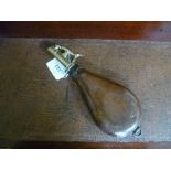 A Hawksley Powder Flask, with brass spring-loaded thumb release lever and adjustable tip, the