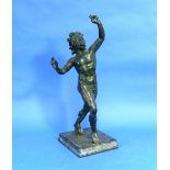 A late 19thC green patinated figure of dancing Faun, on square base, 15½in (39.25cm) high. THIS