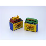 Matchbox Moko Lesney No.18 Caterpillar Bulldozer, yellow and red, boxed, and No.21 Bedford Coach,