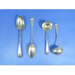 A pair of George III silver Table Spoons and a pair of Sauce Ladles, by George Smith & William