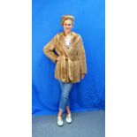 A vintage pale blonde Mink Short Coat, belted wrap-around style, lined with jacquard satin,