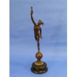 An early 20thC bronze figure of Mercury, the Winged Messenger, in traditional pose, on a globe of