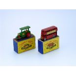 Matchbox Moko Lesney No.1 Aveling Barford Road Roller, green and red, boxed, and No.5 London Bus,