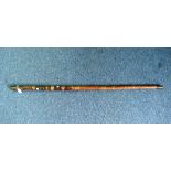 An antique Stave or Pole, possibly Asian, the bamboo pole with rattan knot decoration and brass