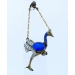 A Continental Pendant in the form of an Ostrich, in silver gilt and enamel, the bird poised on one