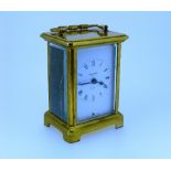 A French gilt brass three-glass Carriage Clock, by Duverdrey & Bloquel, the white dial with black