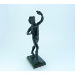 An antique bronze figure of a dancing Faun, on rectangular base, 6in (15.25cm) high. THIS LOT WILL