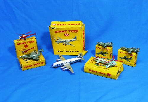 Dinky Toys Aircraft; No.706 Vickers Viscount Air Liner, boxed; No.715 Bristol 173 Helicopter, boxed;