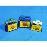 Matchbox Moko Lesney No.53 Aston Martin, metallic green, boxed, together with No.57 Wolseley 1500,