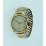 A vintage 9ct gold gentleman's Wristwatch, of cushion form, with Arabic numerals and subsidiary