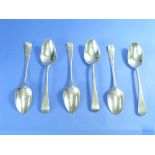 A near matched set of six George III silver dessert Spoons, hallmarked London, five by Richard