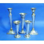 A pair of George V silver Candlesticks, hallmarked Birmingham, 1919, one damaged, together with