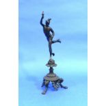 A late 19thC bronze figure of Mercury, the winged messenger, in traditional pose, on an ornate