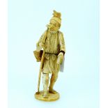 A 19thC Japanese ivory figure, of a man with oar, basket and turtle, on oval base, signed,