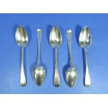 Five Victorian silver dessert Spoons, by Samuel Hayne and Dudley Cater, hallmarked London, 1846, Old