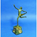 An Austrian Art Deco green patinated bronze figure, marked Lorenzl, she running semi-clad, on