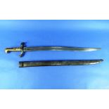 A 19thC French Chassepot Bayonet, with 22½in (57cm) blade engraved and dated, steel scabbard. THIS