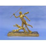 A French Art Deco gilt bronze group of Diana Huntress with Dogs, on rectangular marbled base, 15½