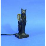 An Art Deco bronze feline Lamp Base, modelled as a stylised seated cat on square base, 7¼in (18.5cm)