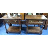 A pair of high quality reproduction oak single drawer bedside Tables (2)