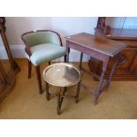 A piano stool, together with an oak side table and a brass-topped folding table (3) Provenance: