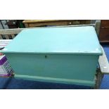 A blue painted pine blanket Box