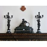 A 19thC French spelter and marbled three-piece figural Clock Garniture (3) Provenance: Stoodley
