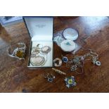 A small quantity of Jewellery, including an amber and silver bracelet, a 9ct gold ring and a pair of