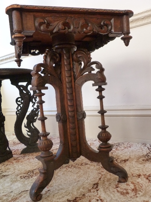 A Victorian ornate carved oak occasional Table, and another carved occasional table (2) - Image 4 of 4