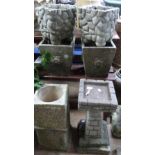 Six concrete Planters, with a stone bird bath (7)