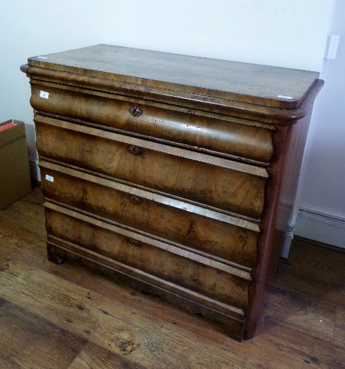 A late 19thC French walnut chest of four drawers, 39½in (100cm) wide. Provenance: Stoodley Knowle