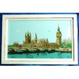 Dylan Izaak (British, born 1971) Westminster Waterfront print in colours on board, embellished,