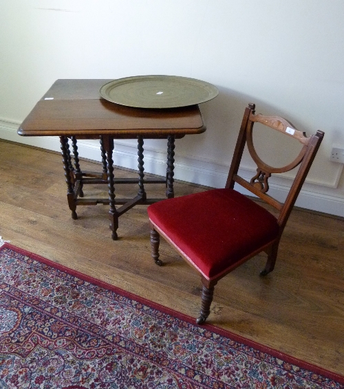 An Edwardian mahogany Chair, together with oak gateleg table and a circular brass tray (3)