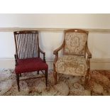 An Edwardian armchair, with upholstered seat, and a French armchair (2) Provenance: Stoodley