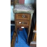 An Edwardian style inlaid mahogany marble topped bedside or telephone table