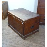 A vintage stained pine trunk, 34in (86cm) wide. Provenance: Stoodley Knowle School, Torquay.