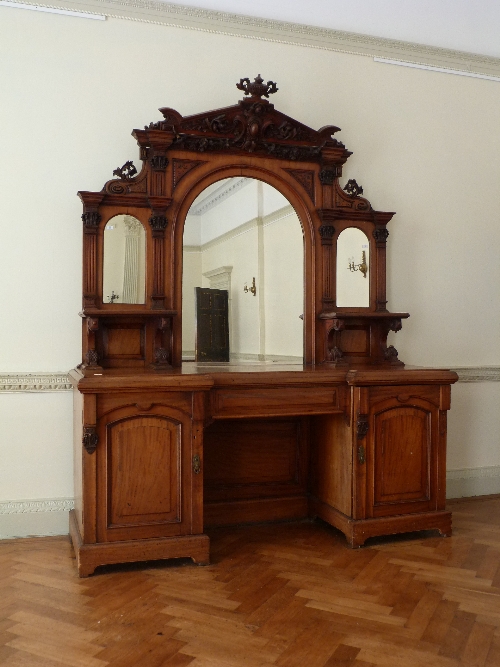 A Victorian mahogany mirror-backed Sideboard, of architectural form, 85in (216cm) wide.