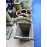 A square stone Planter with moulded sides, together with three other planters and four bases (8)