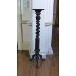 An early 20thC carved mahogany Torchère, with tripod base and spiral twist column. Provenance: