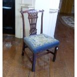 An early 19thC mahogany Dining Chair, with pierced splat and embroidered seat. Provenance: