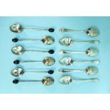 A set of six silver Coffee Bean spoons, by Mappin & Webb, hallmarked Sheffield, 1941, cased, and a