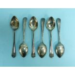 A George V silver set of six Teaspoons, hallmarked Sheffield, 1933, cased, together with a set of